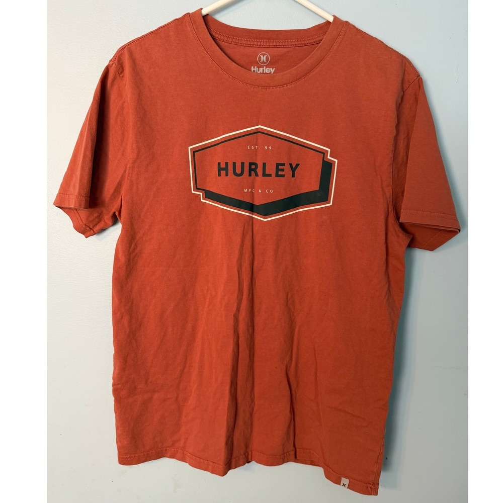 Hurley Men's Medium T-Shirt Burnt Orange Rust Hexagon Logo Cotton Tee 0548